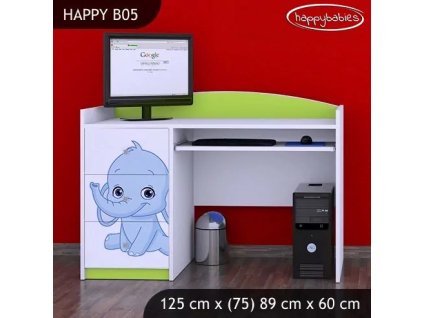 Psací stůl Happy B05 -  růžový a modrý slon (Barva bílá)