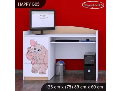 Psací stůl Happy B05 -  růžový slon se srdcem (Barva bílá)