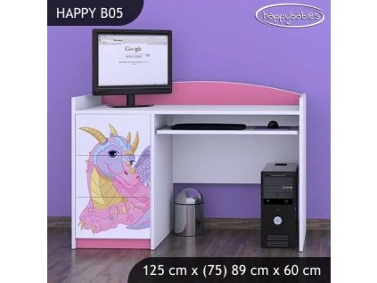 Psací stůl Happy B05 -  růžový dráček (Barva bílá)