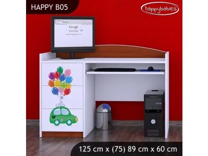 Psací stůl Happy B05 - zelené auto s balónky (Barva bílá)