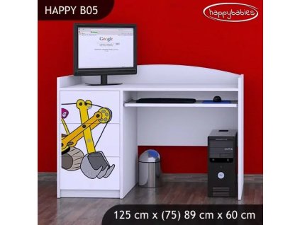 Psací stůl Happy B05 - žlutý bagr (Barva bílá)
