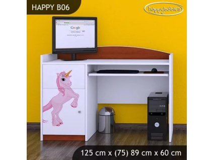 Psací stůl Happy B06 - princezna a jednorožec (Barva bílá)