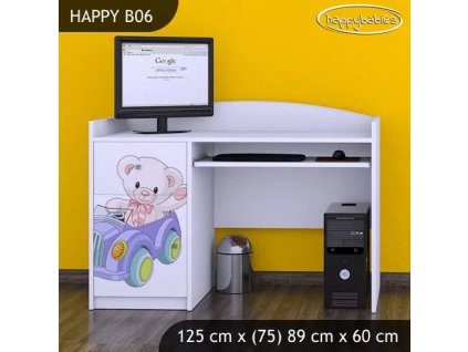 Psací stůl Happy B06 - medvídek v autě (Barva bílá)