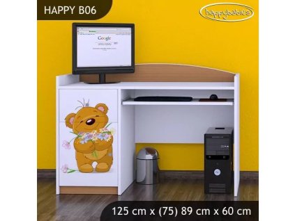 Psací stůl Happy B06 - medvídek s kyticí (Barva bílá)