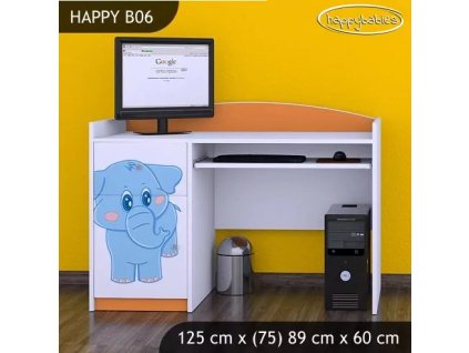 Psací stůl Happy B06 - modrý slon (Barva bílá)