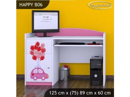 Psací stůl Happy B06 - růžové auto s balónky (Barva bílá)