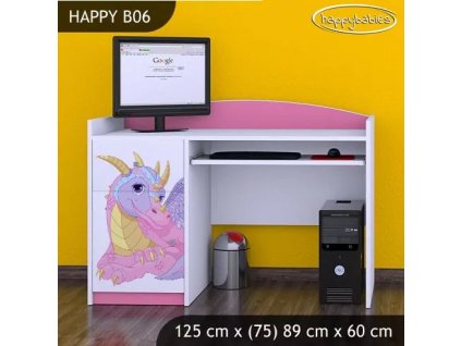 Psací stůl Happy B06 - růžový dráček (Barva bílá)