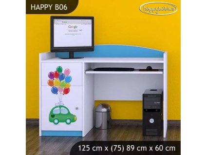 Psací stůl Happy B06 -  zelené auto s balónky (Barva bílá)