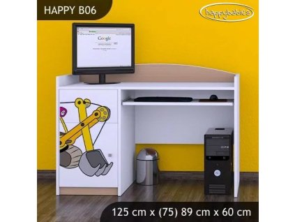 Psací stůl Happy B06 - žlutý bagr (Barva bílá)