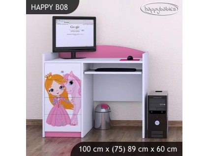 Psací stůl Happy B08 -  princezna a jednorožec (Barva bílá)