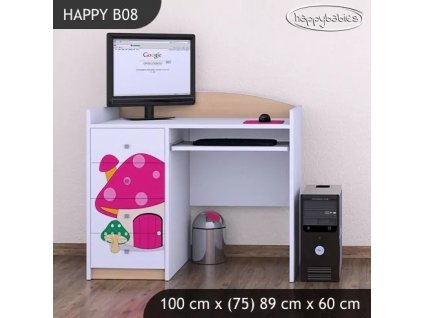 Psací stůl Happy B08 -  růžový hříbeček (Barva bílá)