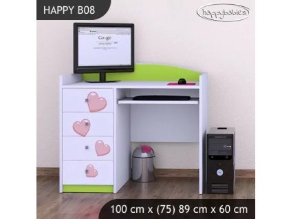 Psací stůl Happy B08 -  růžový slon se srdcem (Barva bílá)