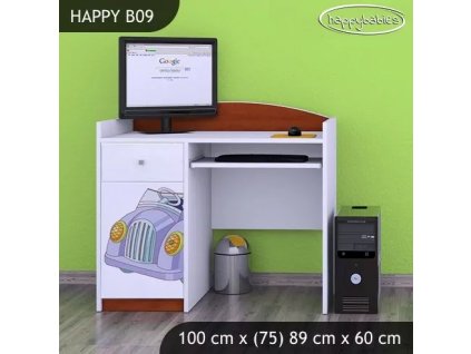 Psací stůl Happy B09 -  medvídek v autě (Barva bílá)