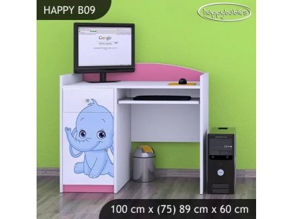 Psací stůl Happy B09 -  růžový a modrý slon (Barva bílá)
