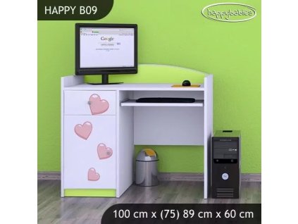 Psací stůl Happy B09 -  růžový slon se srdcem (Barva bílá)