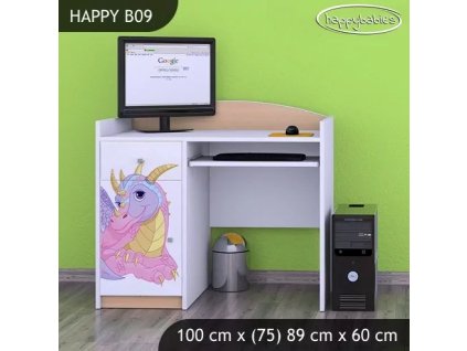 Psací stůl Happy B09 -  růžový dráček (Barva bílá)
