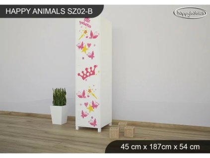Skříň Animals SZ02 - AM09 (Barva bílá, Otevírání dvířek pravé, Vnitřek skříně šatní tyč)