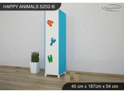 Skříň Animals SZ02 - AM11 (Barva bílá, Otevírání dvířek pravé, Vnitřek skříně šatní tyč)