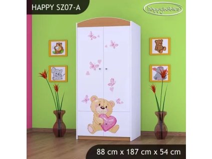 Skříň Happy SZ07 - zamilovaný medvídek (Barva bílá, Vnitřek skříně šatní tyč)