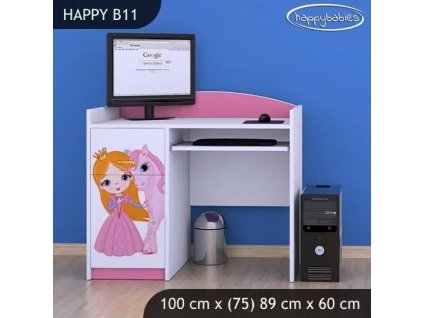 Psací stůl Happy B11 -  princezna a jednorožec (Barva bílá)