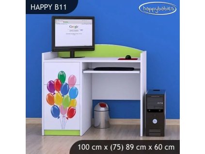 Psací stůl Happy B11 - zelené auto s balónky (Barva bílá)