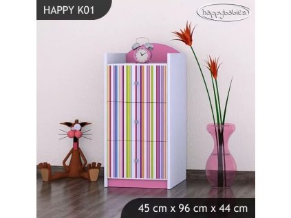 Komoda Happy K01 - barevné pásky (Barva bílá)