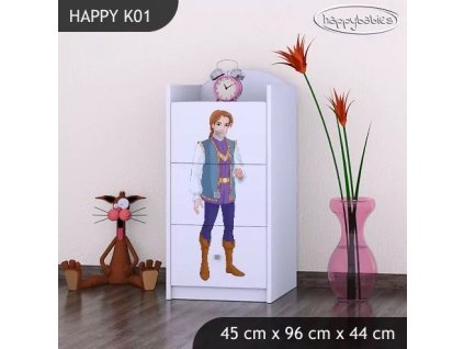 Komoda Happy K01 - princ a princezna (Barva bílá)