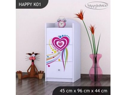 Komoda Happy K01 - pejsek a srdce (Barva bílá)
