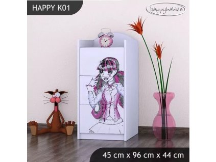 Komoda Happy K01 - monster toralei (Barva bílá)