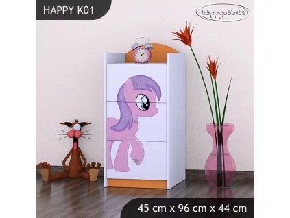 Komoda Happy K01 -  růžový pony (Barva bílá)
