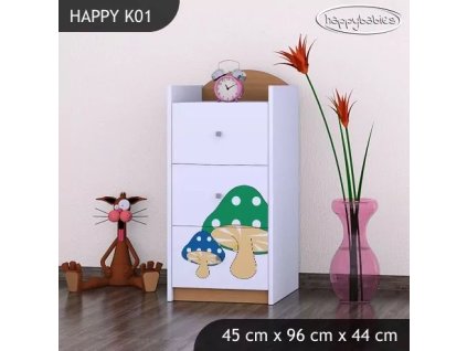 Komoda Happy K01 -  růžový hříbeček (Barva bílá)
