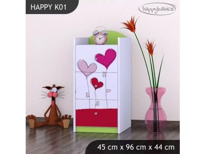 Komoda Happy K01 -  srdíčka (Barva bílá)