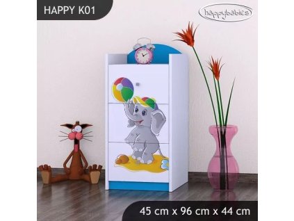 Komoda Happy K01 - slon s balónkem (Barva bílá)