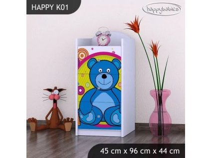Komoda Happy K01 - veselý medvídek (Barva bílá)