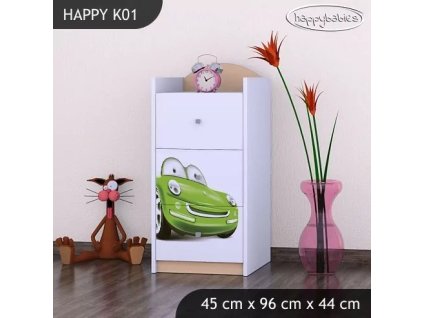 Komoda Happy K01 -zelené auto (Barva bílá)
