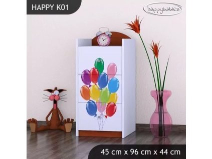 Komoda Happy K01 -zelené auto s balónky (Barva bílá)