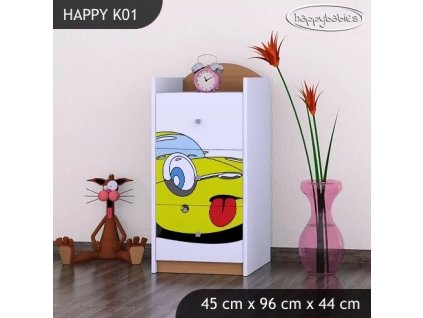 Komoda Happy K01 - žluté auto (Barva bílá)
