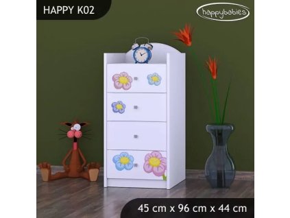 Komoda Happy K02 - kočička s květinou (Barva bílá)