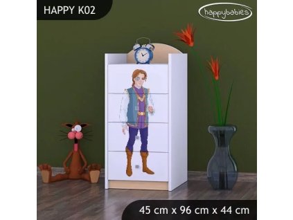 Komoda Happy K02 - princ a princezna (Barva bílá)