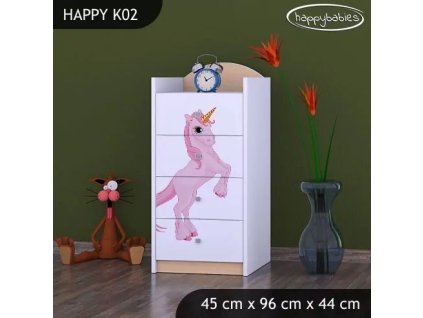 Komoda Happy K02 - princezna a jednorožec (Barva bílá)