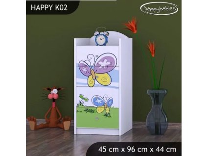 Komoda Happy K02 - motýl s květinou (Barva bílá)