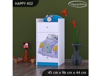 Komoda Happy K02 - medvídek v autě (Barva bílá)