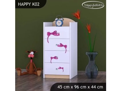 Komoda Happy K02 - medvídek s mašlí (Barva bílá)
