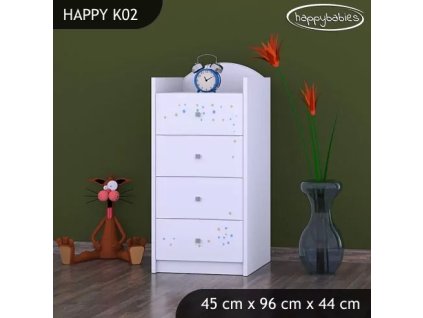 Komoda Happy K02 - modrý medvídek (Barva bílá)