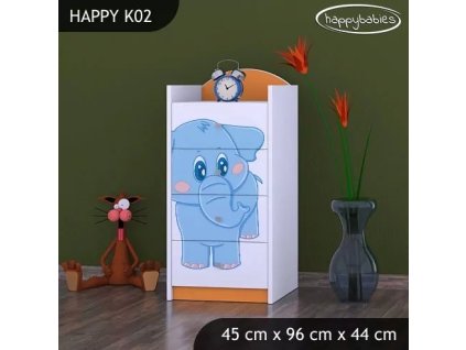 Komoda Happy K02 - modrý slon (Barva bílá)