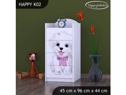 Komoda Happy K02 - pejsek s mašlí (Barva bílá)