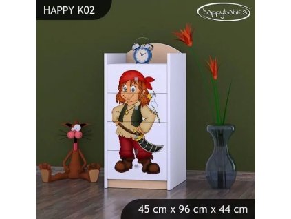Komoda Happy K02 - pirát (Barva bílá)