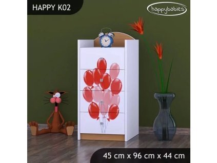 Komoda Happy K02 - růžové auto s balónky (Barva bílá)