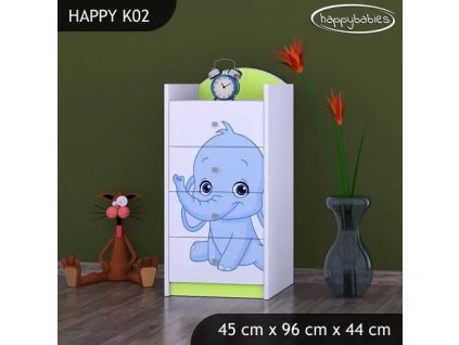 Komoda Happy K02 - růžový a modrý slon (Barva bílá)