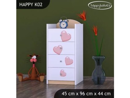 Komoda Happy K02 - růžový slon se srdcem (Barva bílá)